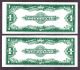 Us 1923 $1 Silver Certificate Consecutive Pair Fr 238 Ch Cu (- 033,  - 034) Large Size Notes photo 1