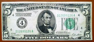 Series 1928 A U.  S.  $5.  00 Federal Reserve Note - Circulated photo