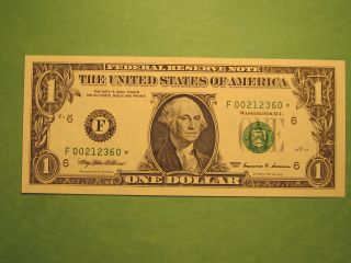 1999 $1 Federal Reserve Star Note - Double Zero Start Gem Unc.  Atlanta photo
