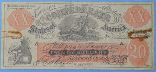 $20 Confederate States Of America / Csa Note Richmond July 25,  1861 C1142 photo