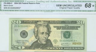 Fr - 2089 - C 2004 $20 Federal Reserve Star Note Cga 68opq Gem Unc photo