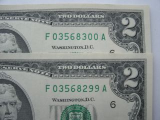 10 2009 $2 Two Dollar Bills Unc Boston Dist Chging End ' S,  Ser S photo