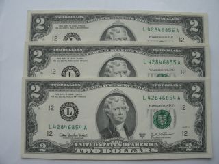 6 2003a $2 Two Dollar Bills Unc Crisp 
