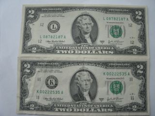 12 2003 - A $2 Two Dollar Bills All 12 Districts A - L,  Very Rare Low Ser ' S photo