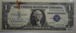1957 Silver Certificate $1 Dollar Signed By Us Treasurer Elizabeth Russel Smith photo