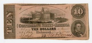 1862 T - 52 $10 The Confederate States Of America Note - Civil War Era photo