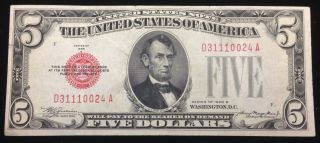 1928 B $5 Federal Reserve Note - Very Fine - Red Seal - photo