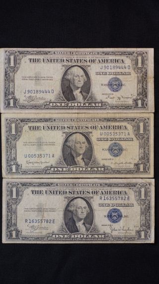 2 - 1935 Silver Certificates & 1 1957 Silver Certificate - 3 Note Group photo