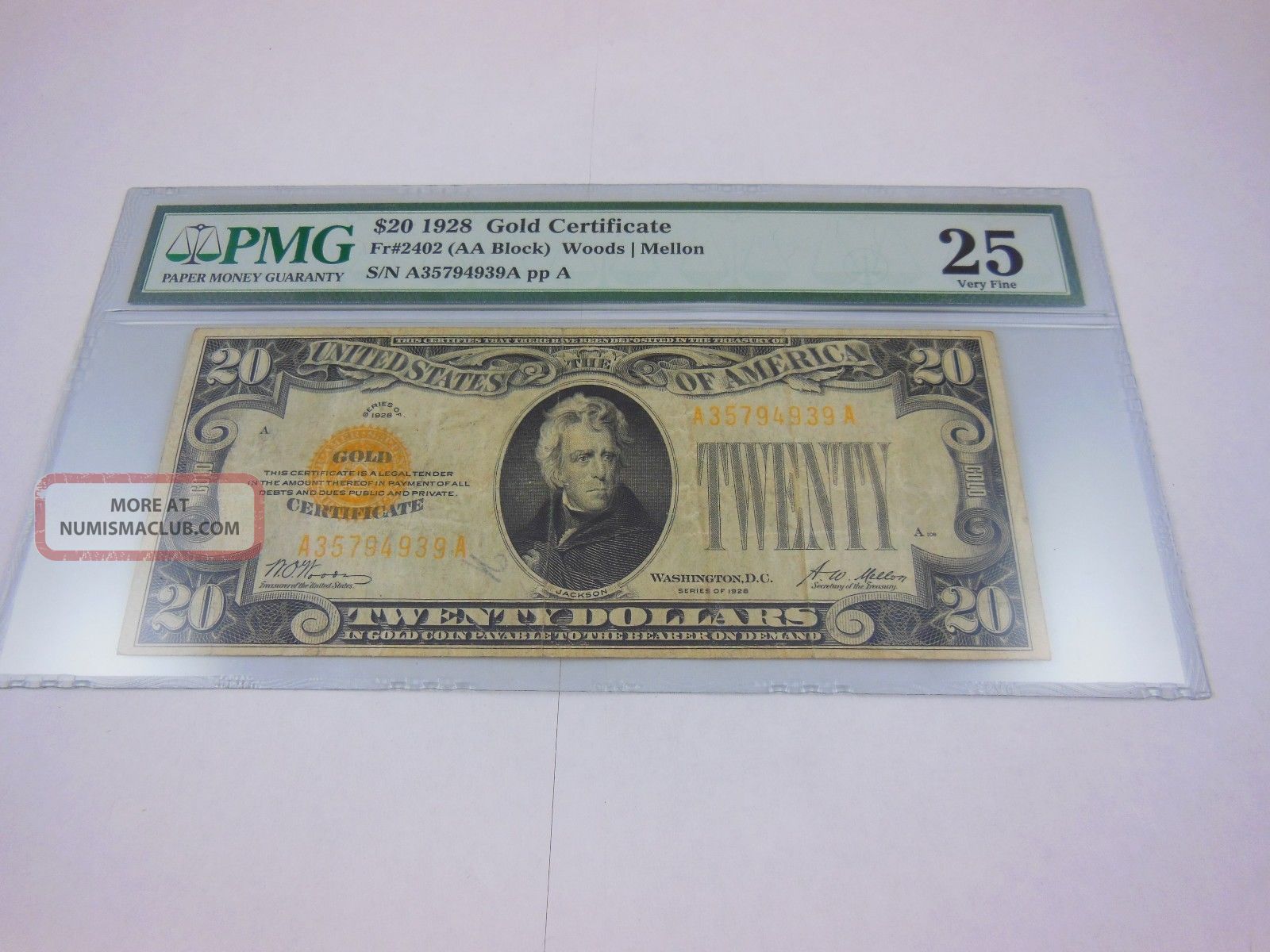 1928 $20 Gold Certificate Pmg 25 Very Fine Small Size Notes photo