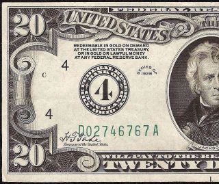 1928 $20 Dollar Bill Numerical Gold On Demand Federal Reserve Note 4 Ef Xf photo