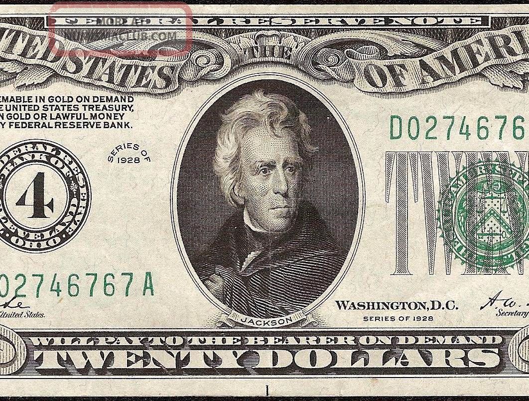 1928 $20 Dollar Bill Numerical Gold On Demand Federal Reserve Note 4 Ef Xf