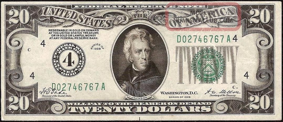 1928 $20 Dollar Bill Numerical Gold On Demand Federal Reserve Note 4 Ef Xf