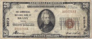 Commercial National Bank Of Brady Texas 1929 $20 Type One Ch.  8573 photo