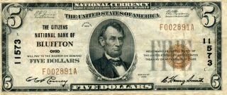Docs Rare $5.  00 National Currency Note - Hard To Find Bluffton,  Ohio Issue Nr photo