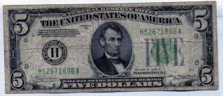 1934 - A $5 Federal Reserve Note Green Seal No Pinholes photo