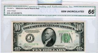 Fr 2007 J 1934 B $10 Federal Reserve Note Cga 66 photo