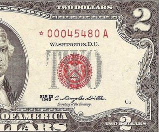 Unc 1963 $2 Dollar Bill Star United States Legal Red Seal Note Crisp Currency photo