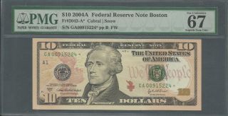 2004 - A $10 Star Frn Federal Reserve Note Pmg Gem Uncirculated - 67epq photo