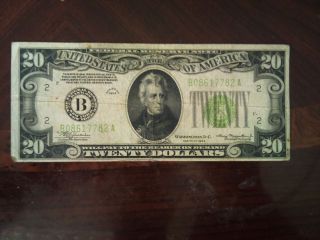 1934 Us$20 Federal Reserve Note Ba Block Circulated photo