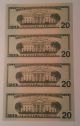 2004 Uncut Sheet Of 4 Subjects $20 Star Note - Boston District (a1) Small Size Notes photo 1