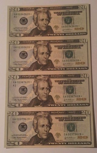 2004 Uncut Sheet Of 4 Subjects $20 Star Note - Boston District (a1) Gem,  Crisp,  Unc photo