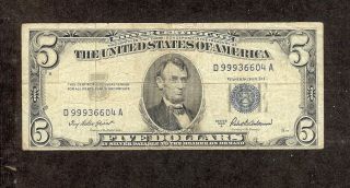1953 $5 Silver Certificate Blue Seal photo