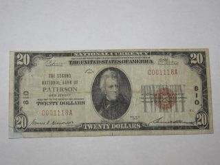 $20 1929 Paterson Jersey Nj National Currency Bank Note Bill Ch.  810 photo
