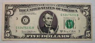 1969 C $5 Federal Reserve Note With Gutter Fold Error photo