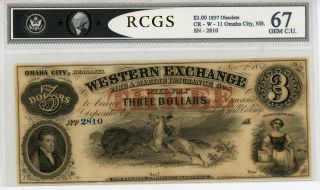 1857 $3 Western Exchange - Omaha City Nebraska Note W/ Indian Hunting Buffalo Cu photo