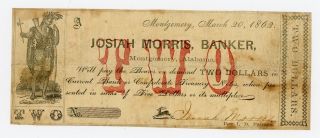 1862 $2 Josiah Morris,  Banker - Montgomery,  Alabama Note Civil War Era photo