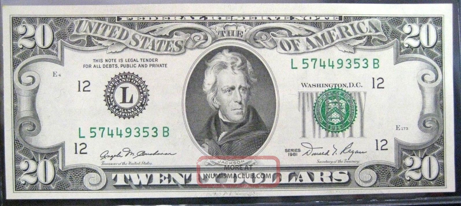 1981 $20 Twenty Dollars Federal Reserve Note - Crisp,  Mylar - San Francisco Small Size Notes photo