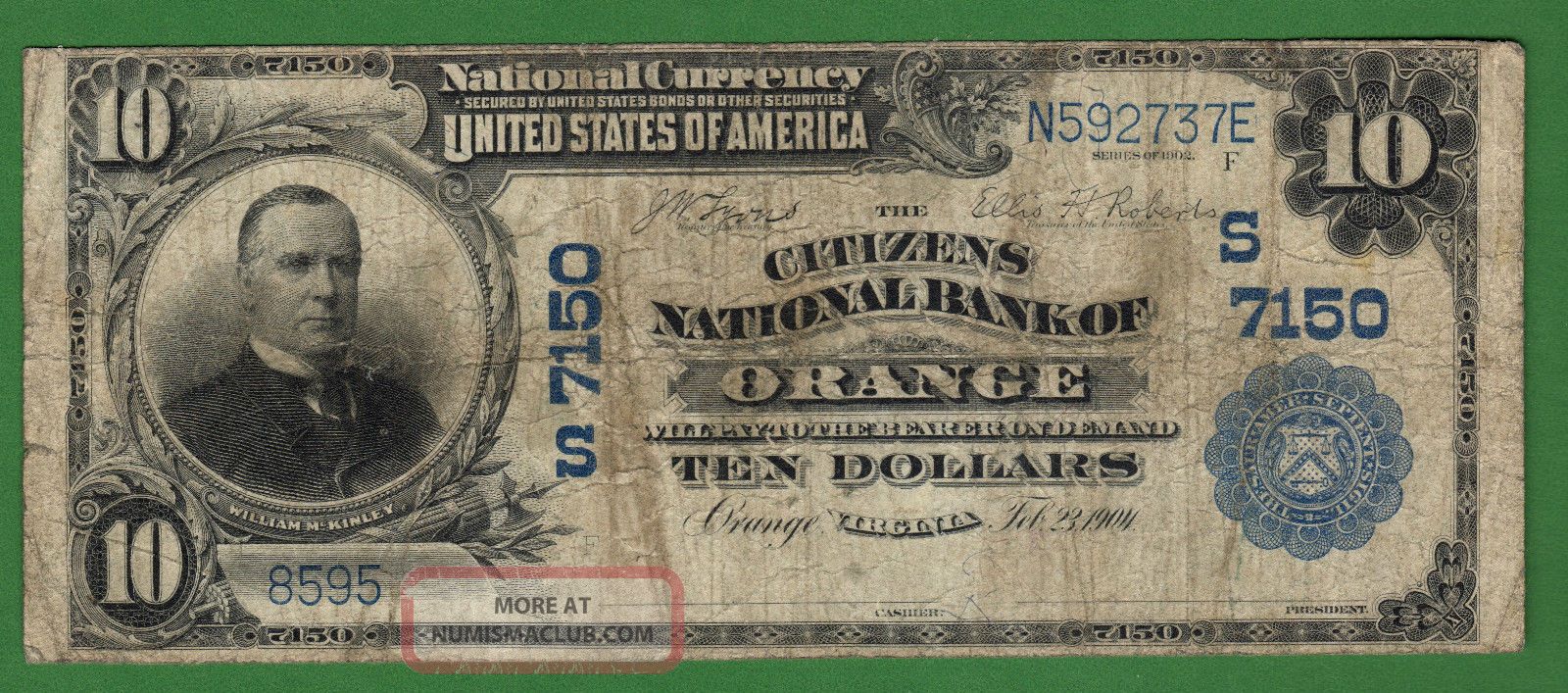 {orange} $10 02pb The Citizens National Bank Of Orange Virginia Ch S7150 Paper Money: US photo