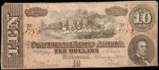 $10 Confederate Note.  February 17th 1864.  5180. photo