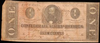 $1 Confederate Note.  February 17th 1864.  42497. photo