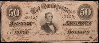 $50 Confederate Note.  February 17th 1864.  63155. photo