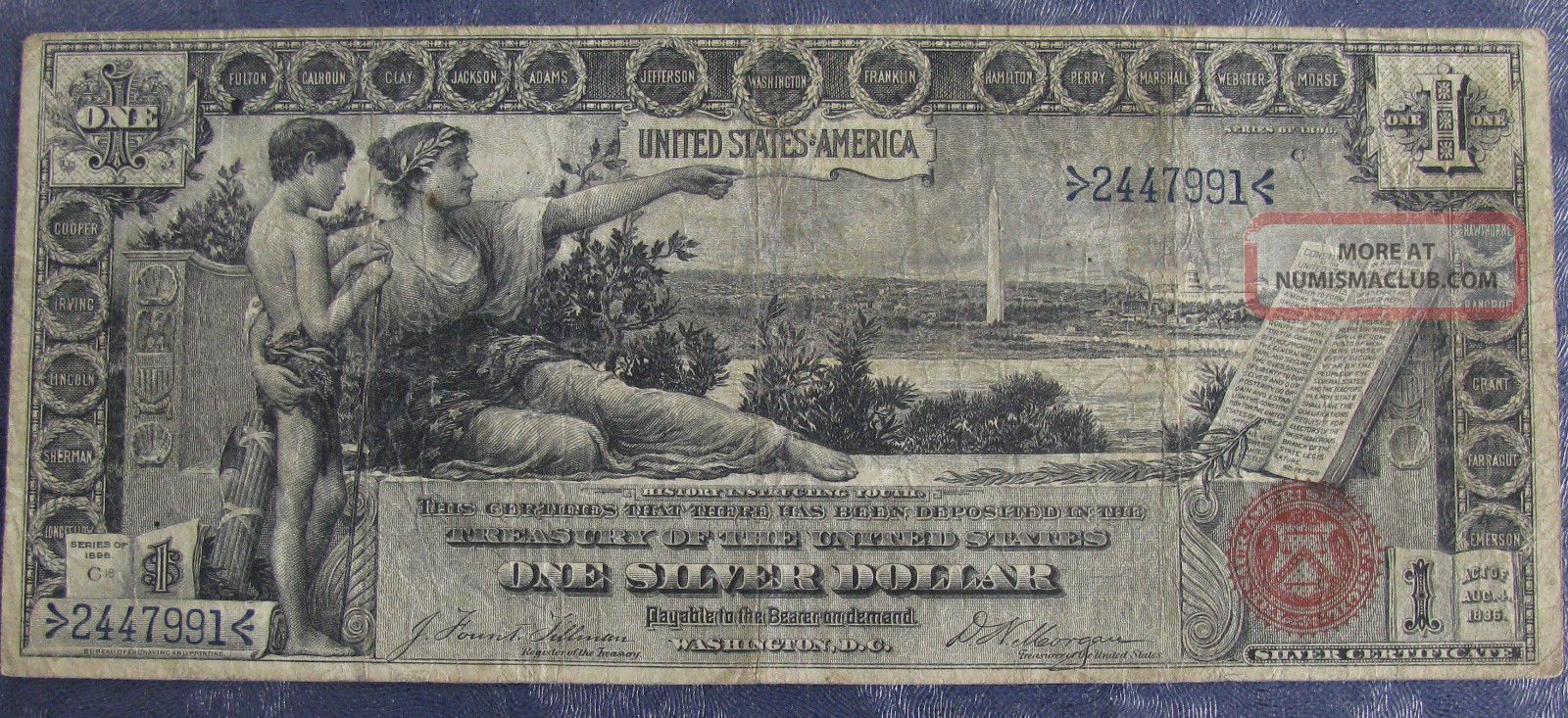 1896 Us $1 Silver Certificate Note One Dollar: Circulated Educational Note Fr244 Large Size Notes photo