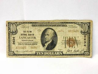 $10 Note Series 1929 Fulton Nat ' L Bank 2634 Lancaster Pennsylvania Currency photo