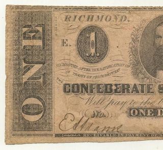 1863 $1 Confederate Bill Money - Richmond Virginia Va photo