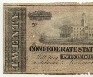 1864 $20 Confederate Bill Money - Richmond Virginia Va photo