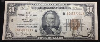 1929 $50 Federal Reserve Note Bank Of York Brown Seal Circulated photo