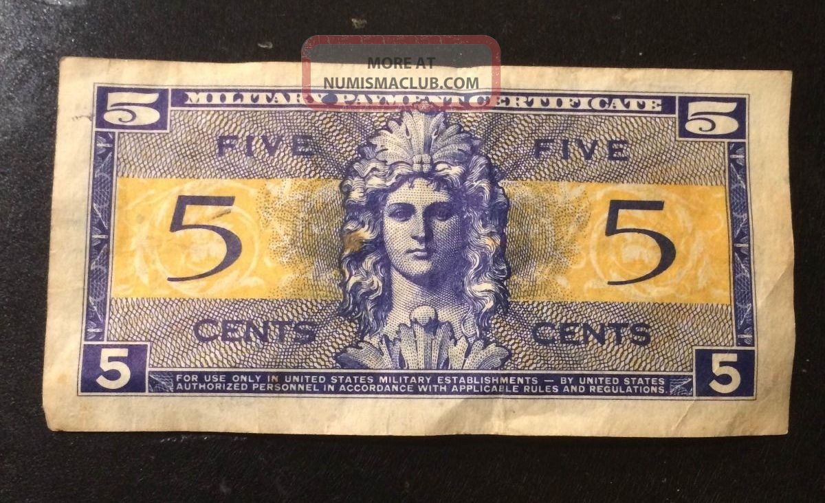 Military Payment Certificate Mpc Bill Paper Money Series 521 Five 5 Cents