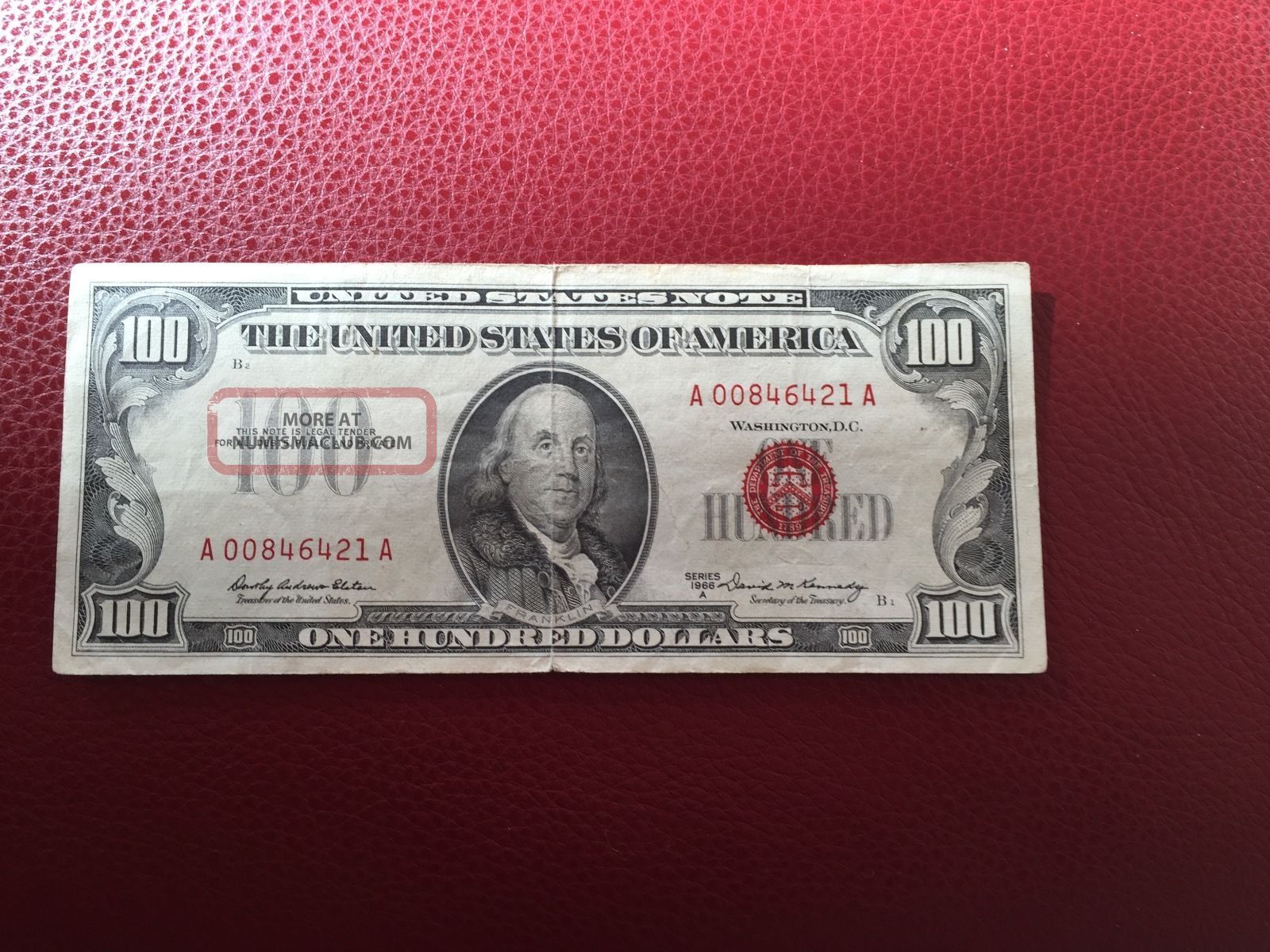 Rare 1966a 100 Dollar Bill U. S. Note Red Seal Old Paper Money Us