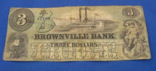 1857 Brownville Bank $3 Dollars Obsolete Bank Note Three Dollars photo