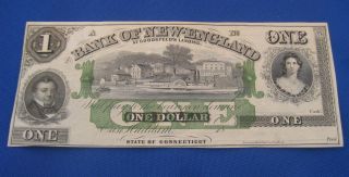 Unc Bank Of England Connecticut $1 Obsolete Bank Note One Dollar photo