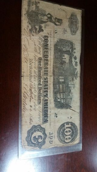 Two Confederate $100 Dollar Bill photo