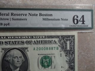 1999 $1 Pmg Millennium Note Boston Choice Uncirculated 64 photo