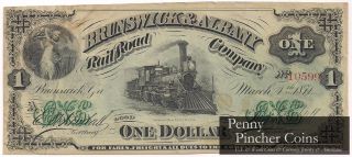 1871 Brunswick & Albany Railroad Company Georgia $1 Obsolete Note photo
