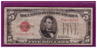 1928 B5 Dollar Bill Old Us Note Legal Tender Paper Money Currency Red Seal L151 photo