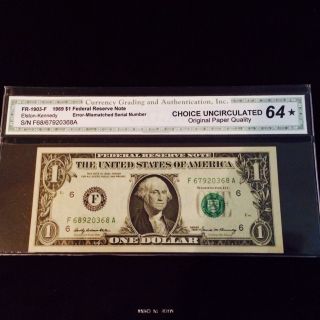 1969 Error Note Mismatched Serial Number 68/67920368 Cga Certified & Graded 64 photo