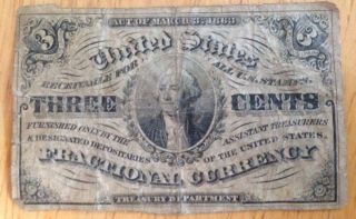 1863 Three Cents Fractional Currency Fr1226 photo